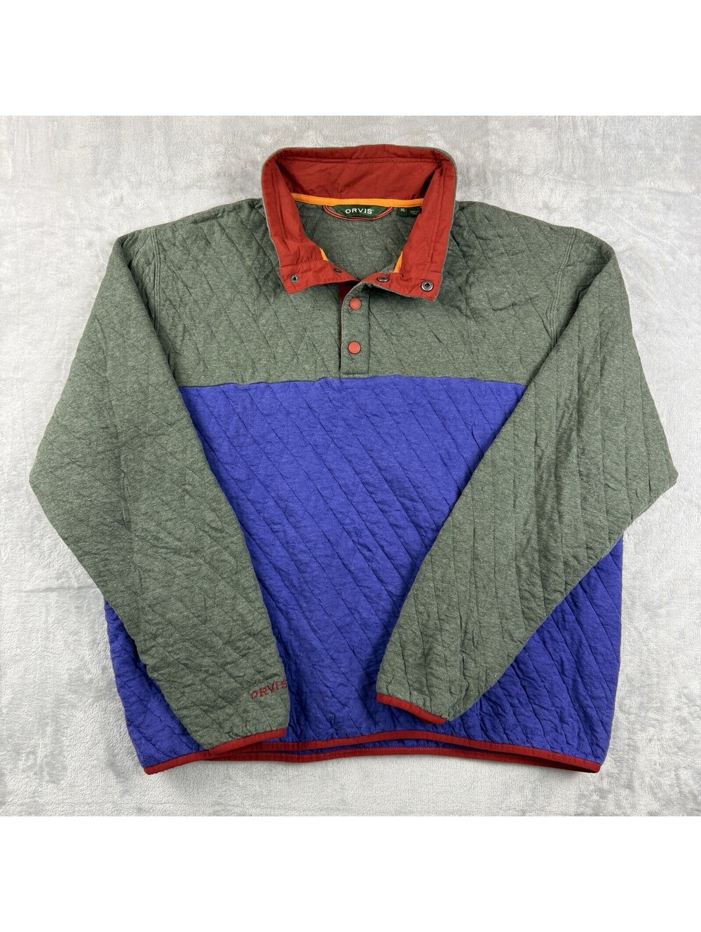 Orvis Outdoor Quilted Snap Button Sweatshirt Men XL Colorblock Gorpcore Hiking